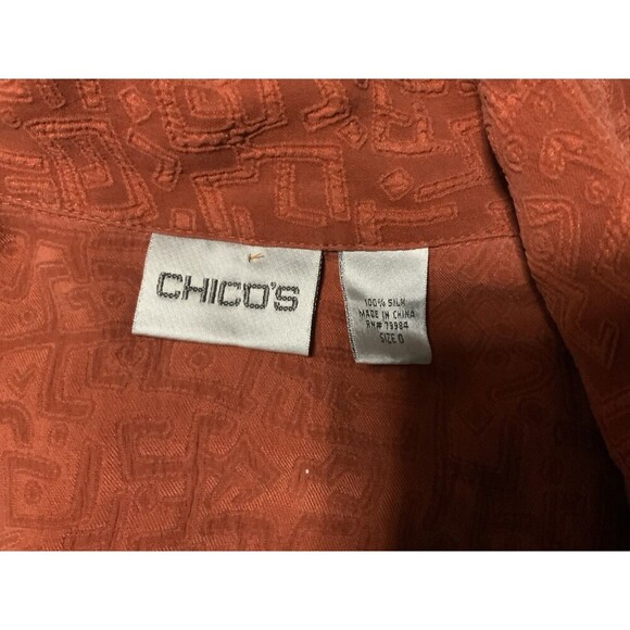 Chicos Women’s 0 US S 100% Silk Top Rust Geometric Long Sleeve Blouse - Picture 8 of 10